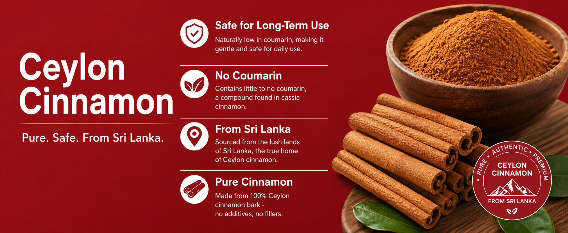 Frishantic Berberine supplement highlights pure Ceylon cinnamon from Sri Lanka with low coumarin and safe daily use benefits.
