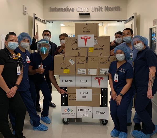 MLKCH's clinical staff with Tesla's donation of 20 VPAP machines.
