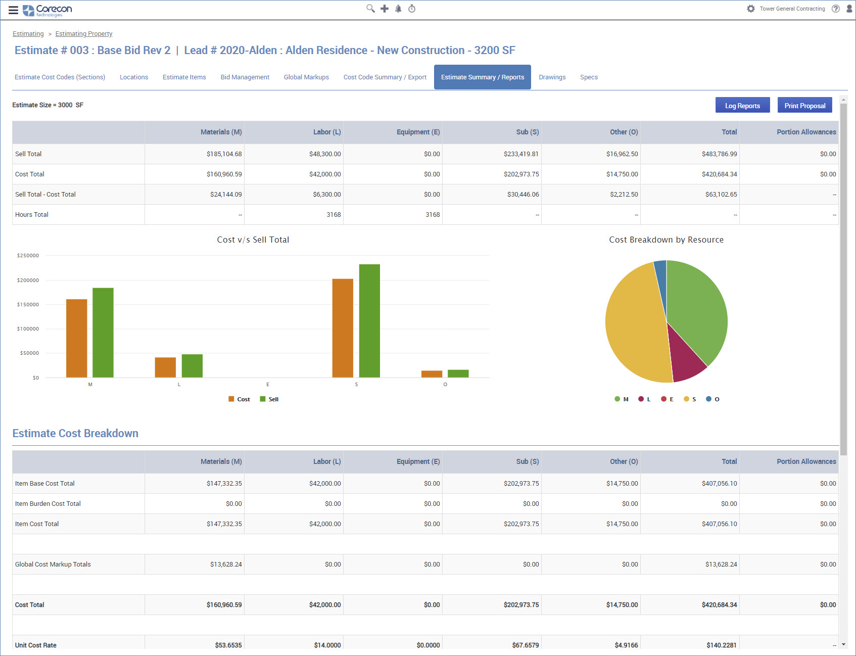 Estimate Summary Screenshot