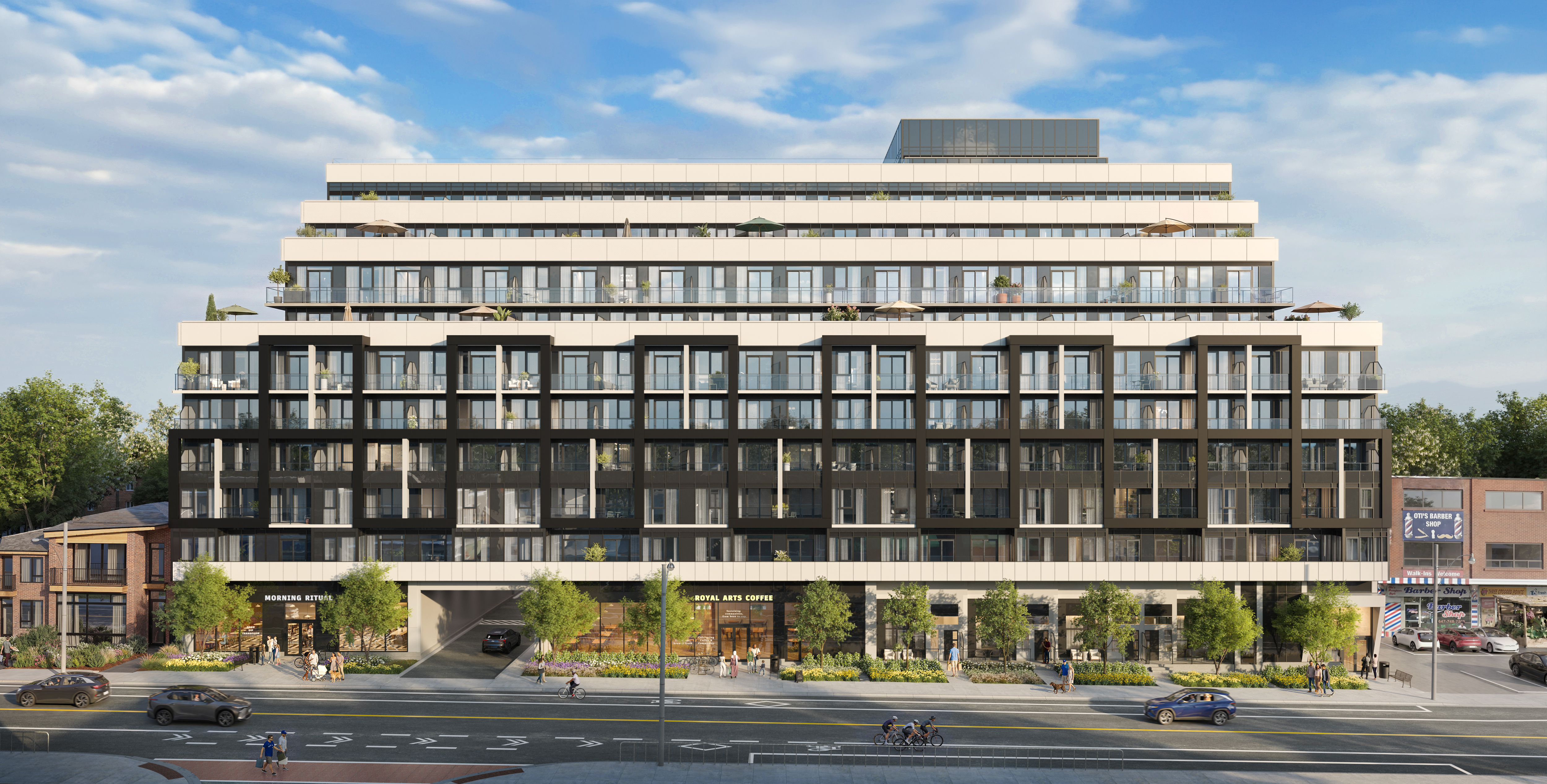 Exterior rendering of Mimico Commons, a new rental community in Toronto's Mimico-Queensway neighbourhood.