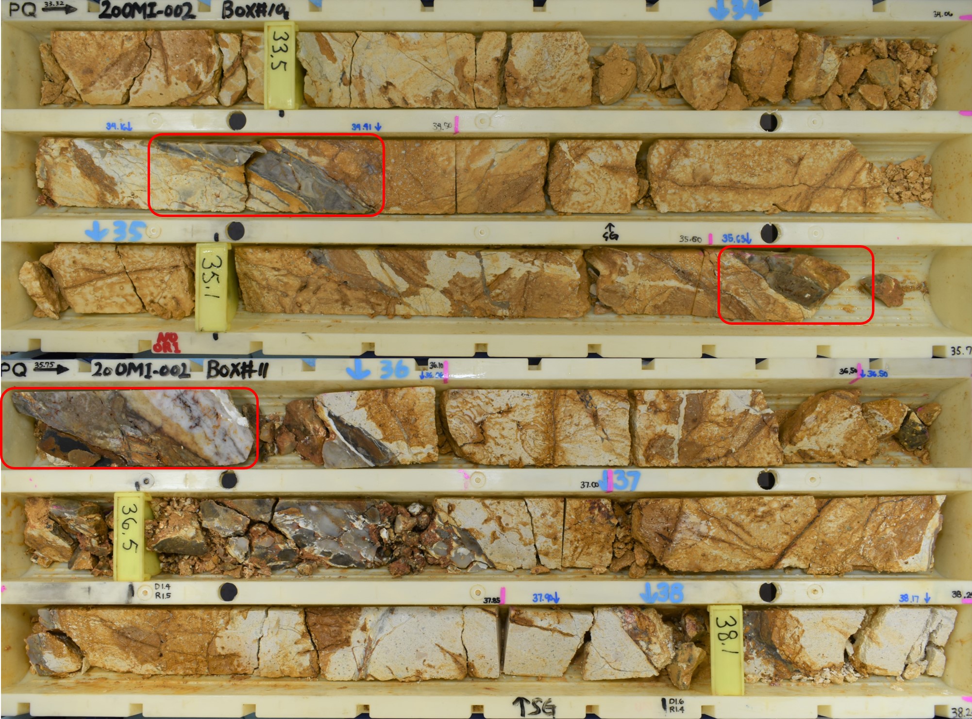 Fig3-20OMI-002_33.32-38.24_Quartz_vein_with_zones_of_possible_ginguro_outlined_in_red