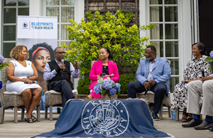 The summit featured higher education, community and business leaders, including from left-right, Sancha K. Gray, Ed.D., Kean senior vice president; Rev. Dr. DeForest B. Soaries Jr., dfree Digital founder; Jackie Taylor, global executive and business strategist; Lamont O. Repollet, Ed.D., Kean president; and Shané Harris, vice president at Prudential Financial and president, The Prudential Foundation. (Photo Credit: Kean University)