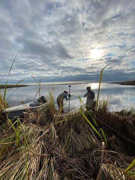 Field work to support preliminary design of marsh restoration projects in Currituck Sound, NC.