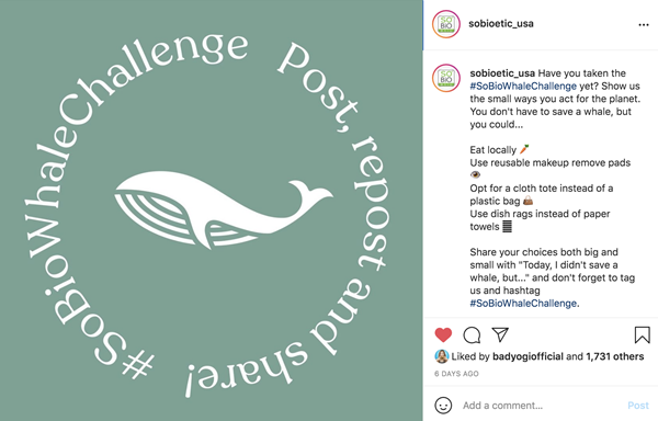 Have you taken the #SOBioWhaleChallenge yet? SO’BiO étic®, the no. 1 organic beauty brand in France, recently launched its organic beauty product line in the U.S. and introduced its U.S. Instagram account with its “Have You Taken the #SOBiOWhaleChallege”?
