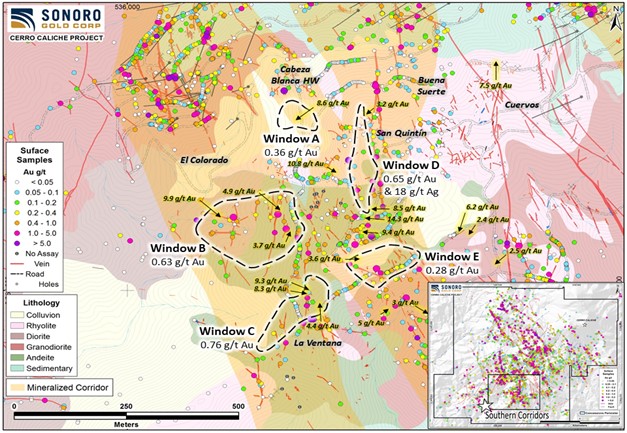 Cerro Caliche Project: Map of Five High Priority Window Targets