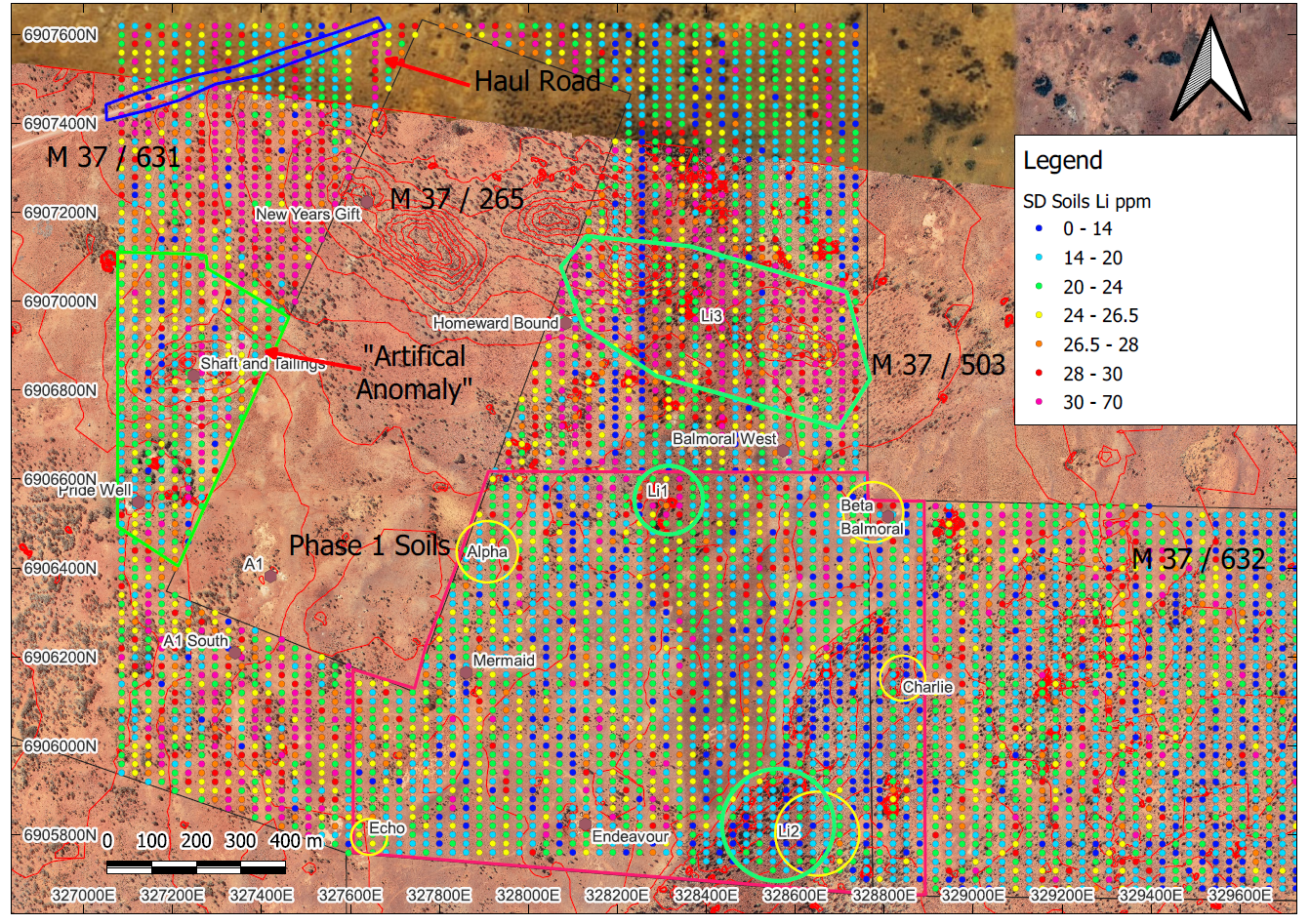 Li (ppm) dispersion in the South Darlot Gold Project.