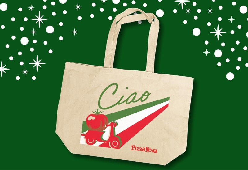 Carry a slice of hope this holiday season with Pizza Nova's 60th-anniversary Ciao tote bag. 