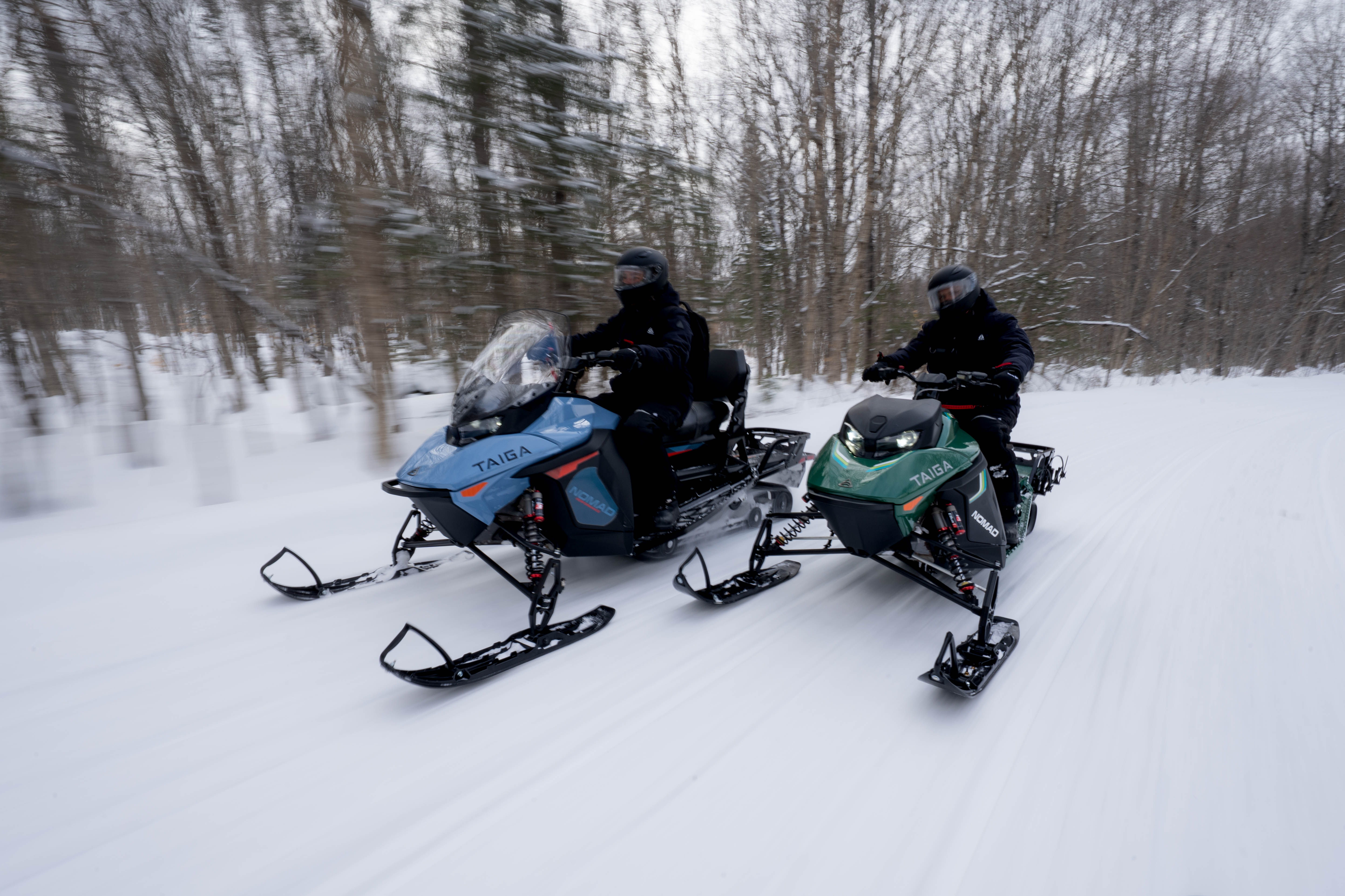 Nomad Performance & Nomad Scout.  Two of Taiga's new snowmobiles in it's all electric fleet.