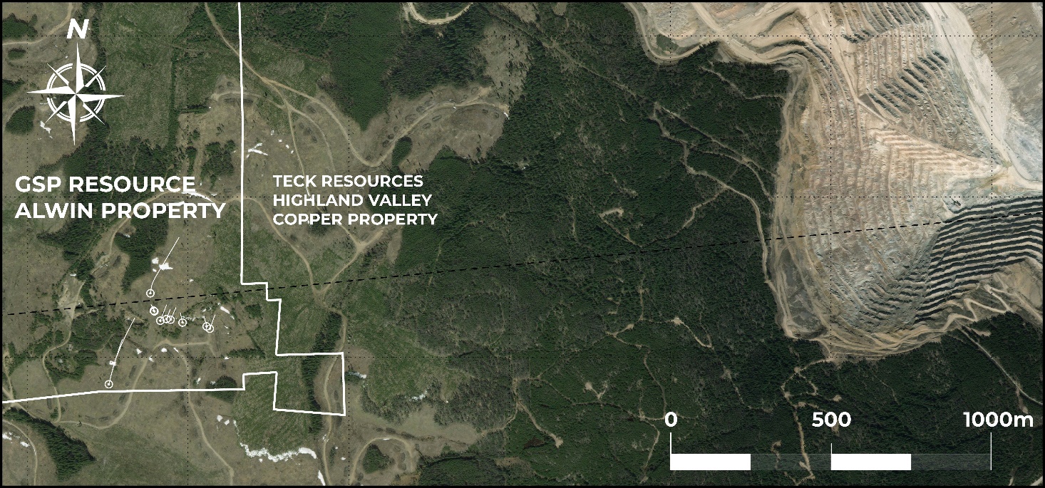 Alwin-HVC: Map of GSP Alwin Project and Highland Valley Copper (Valley Pit)