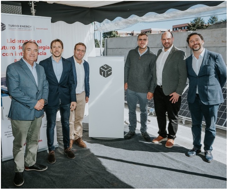 Senior officials from Turbo Energy Solutions and the Smart Dock industrial group: (left to right) Andres Molina, TES Business Partner; Rafael Gonzalez, TES Solar Self-Consumption Director; Agustin Molina, TES Business Partner; Santiago Molina, TES Business Partner; Felipe Bozzo, TES LATAM Strategy Director; Javier Ferrer, TES Business Development Manager, SUNBOX Industry