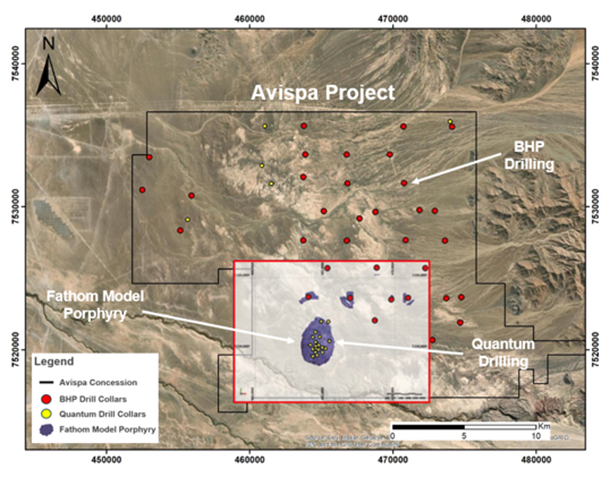 Top view of the isosurface result of the Cu Mo porphyry target produced by Avispa's Fathom.