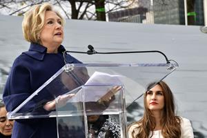 NEW YORK, NEW YORK - NOVEMBER 28: Hillary Rodham Clinton speaks during Iran Press Preview for Woman Life Freedom at Franklin D. Roosevelt Four Freedoms State Park on Roosevelt Island on November 28, 2022 in New York City. (Photo by Eugene Gologursky/Getty Images for WomanLifeFreedom.today)