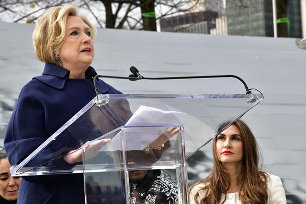 Sec. Hillary Clinton speaks during Iran Press Preview for Woman Life Freedom