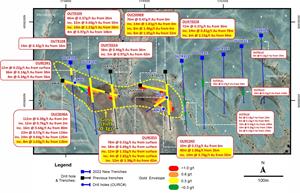 Red Mountain T33 trench locations and current & historical assay results
