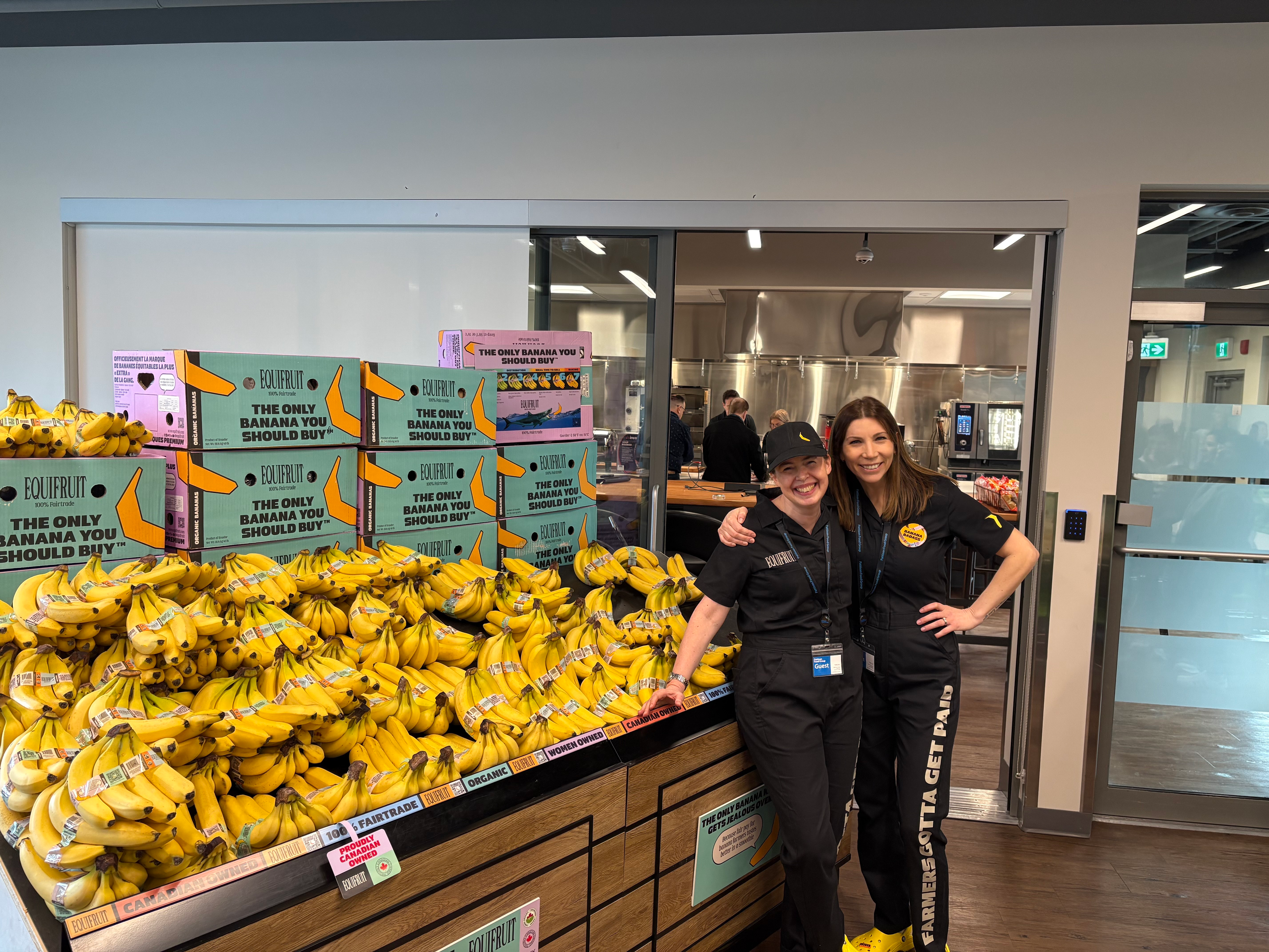 Jennie Coleman and Shelby Dwyer at the Equifruit Fairtrade organic banana launch at Pattison Food Group HQ.