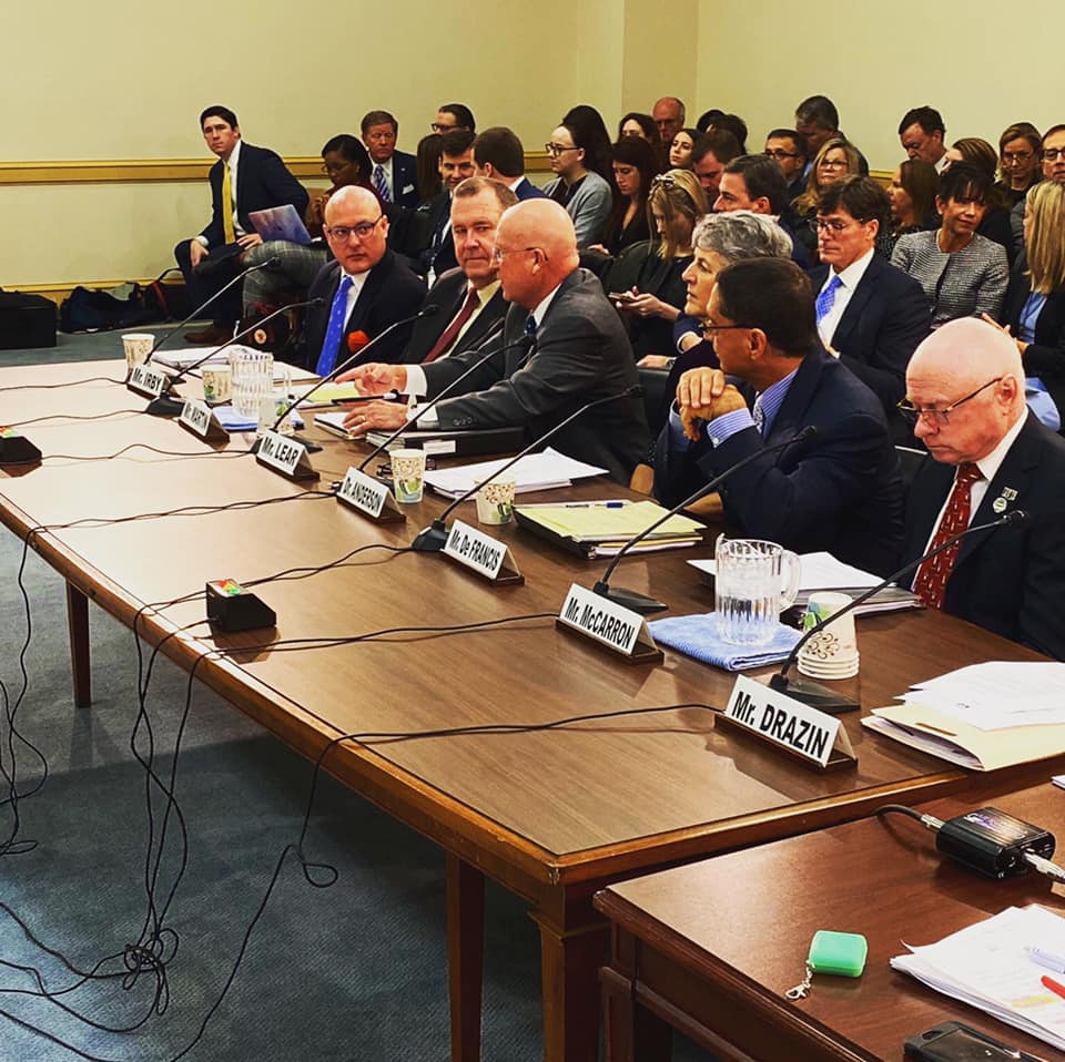 Far left: Animal Wellness Action executive director, Marty Irby, testifies at a U.S. House Committee hearing on the Horseracing Integrity and Safety (HISA) Act in January of 2020. Left to right: Marty Irby, Ed Martin, BIll Lear, Dr. Kathleen Anderson, Joe DeFrancis, Chris McCarron | Photo: Animal Wellness Action