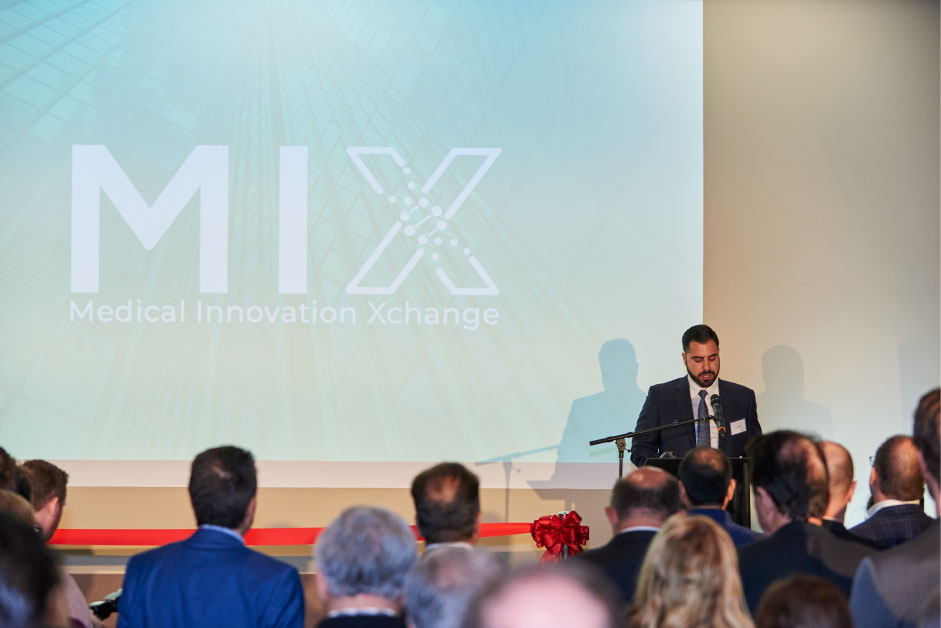 Armen Bakirtzian, Intellijoint Surgical CEO and MIX founder, addresses the attendees at the MIX Grand Opening. Kitchener, ON, Canada - January 10th, 2020