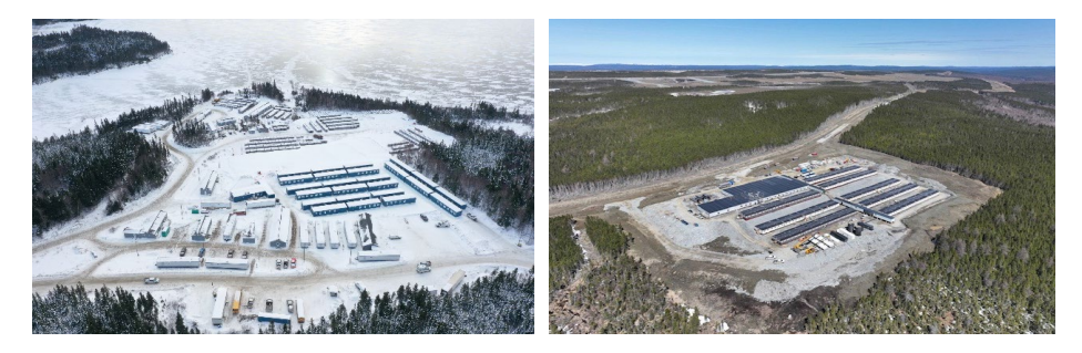 Left. Temporary Construction camp, January 2023. Right, Permanent Camp under construction, April 2023