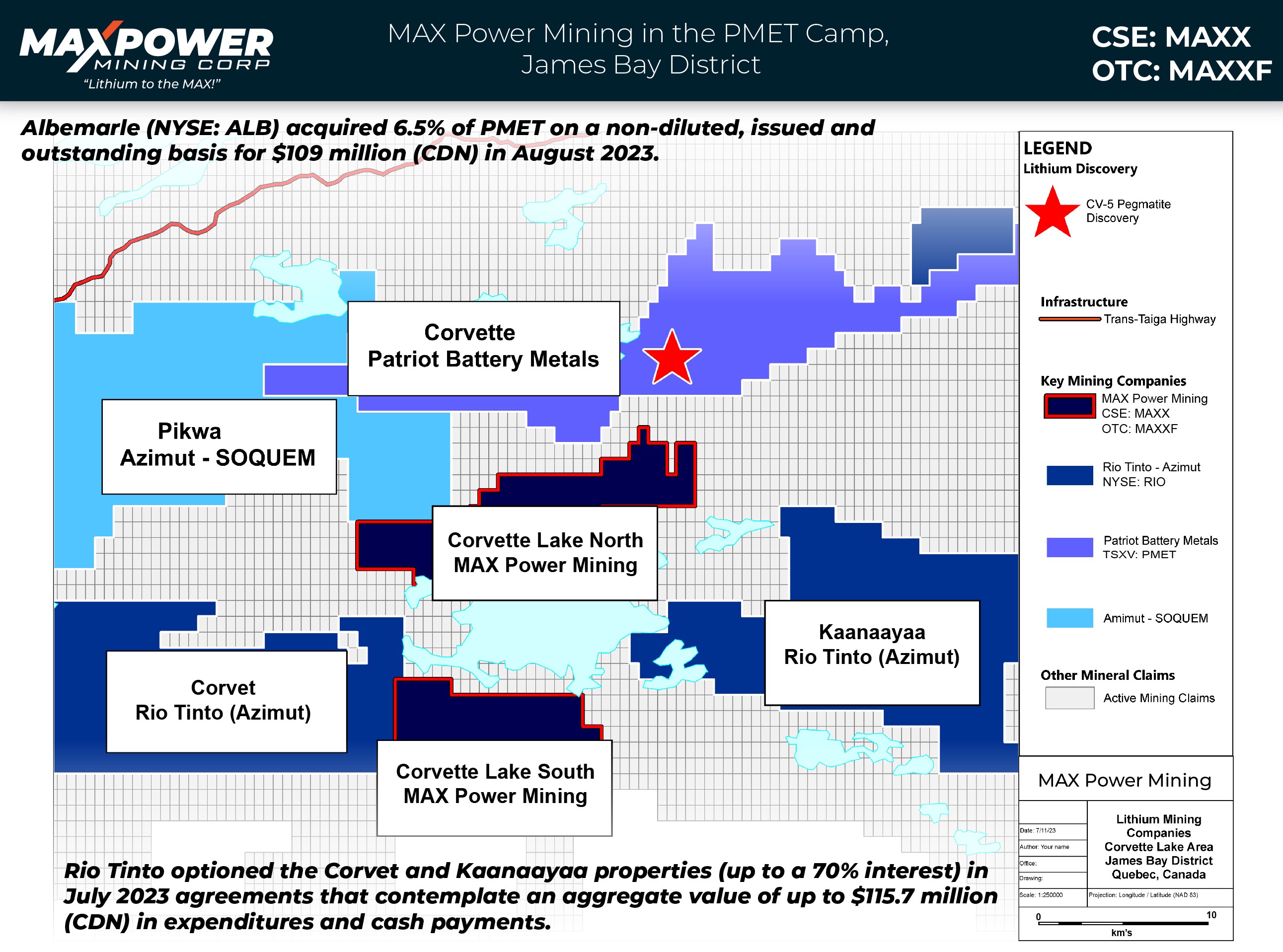 MAX Power Mining Claims in James Bay Lithium Camp, Quebec, Canada