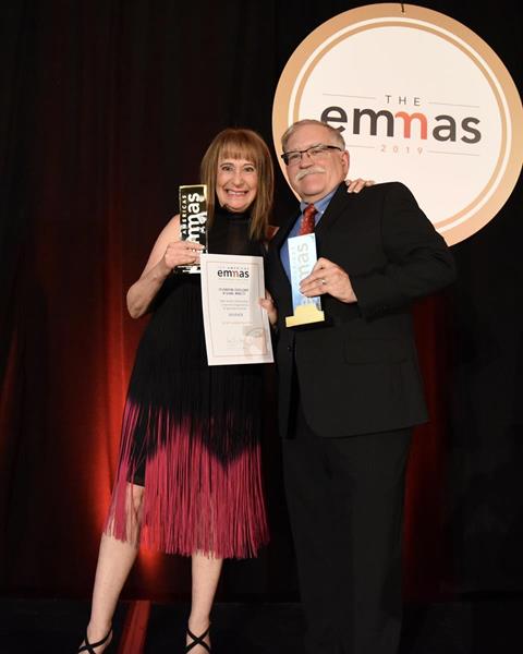 Doris Kampf, Senior Director of Sales at Furnished Quarters, accepts the company's Expatriate Management and Mobility Award (EMMA) for Best Vendor Partnership. The award was presented at the Forum for Expatriate Management (FEM) Americas Global Mobility Summit in Dallas, TX on May 23, 2019.