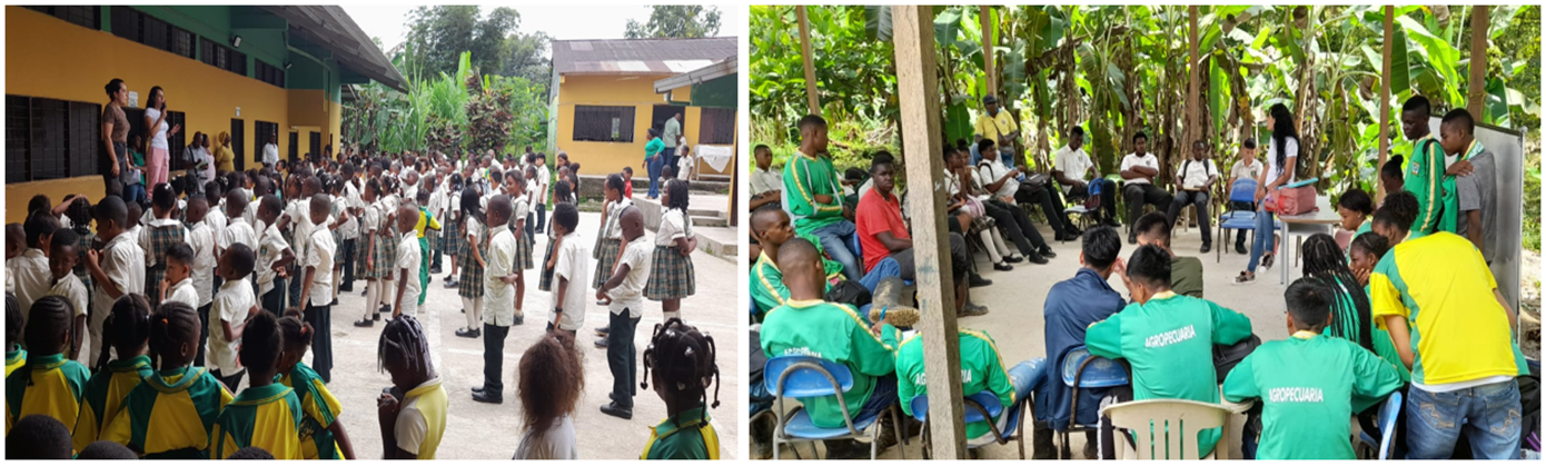 Rugby’s social and environmental teams conducting training at the Tutunendo Cristo Rey School.