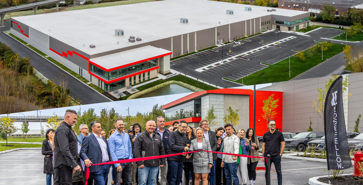 A completed  274,716 square foot development in Montreal, and ribbon cutting photo. 