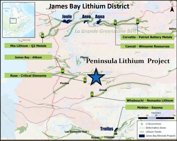 Figure 2: Peninsula Project - James Bay Lithium District