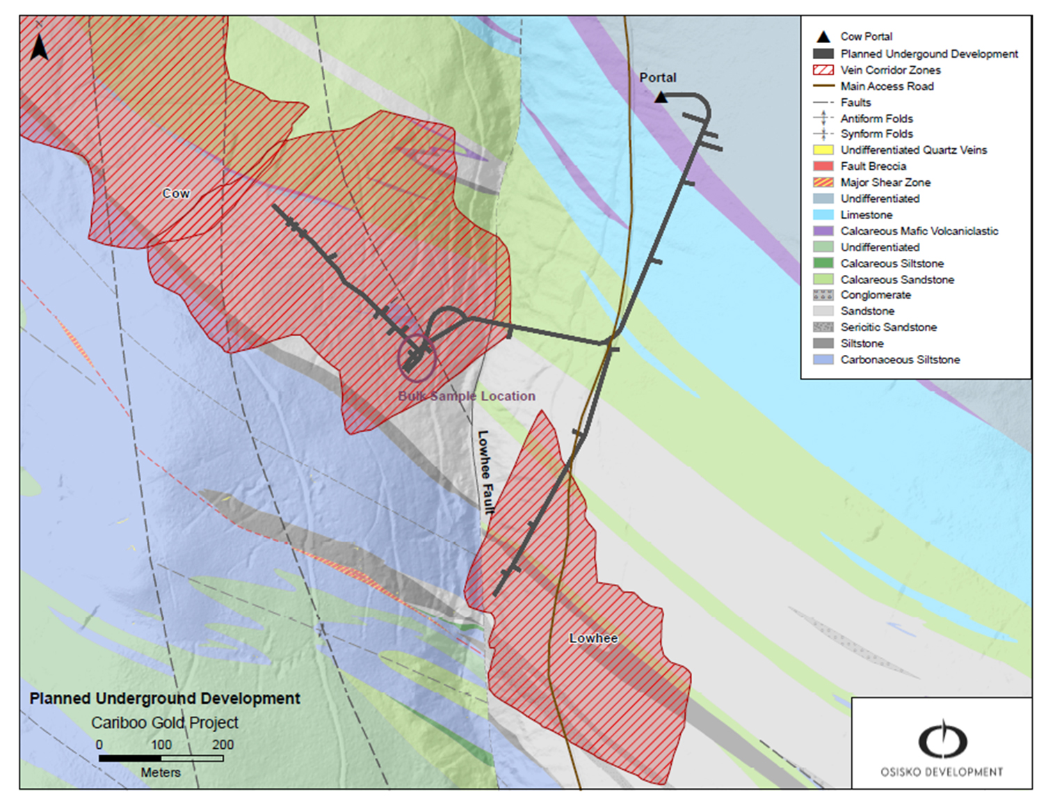 Figure 2: Underground development plan and bulk sample location