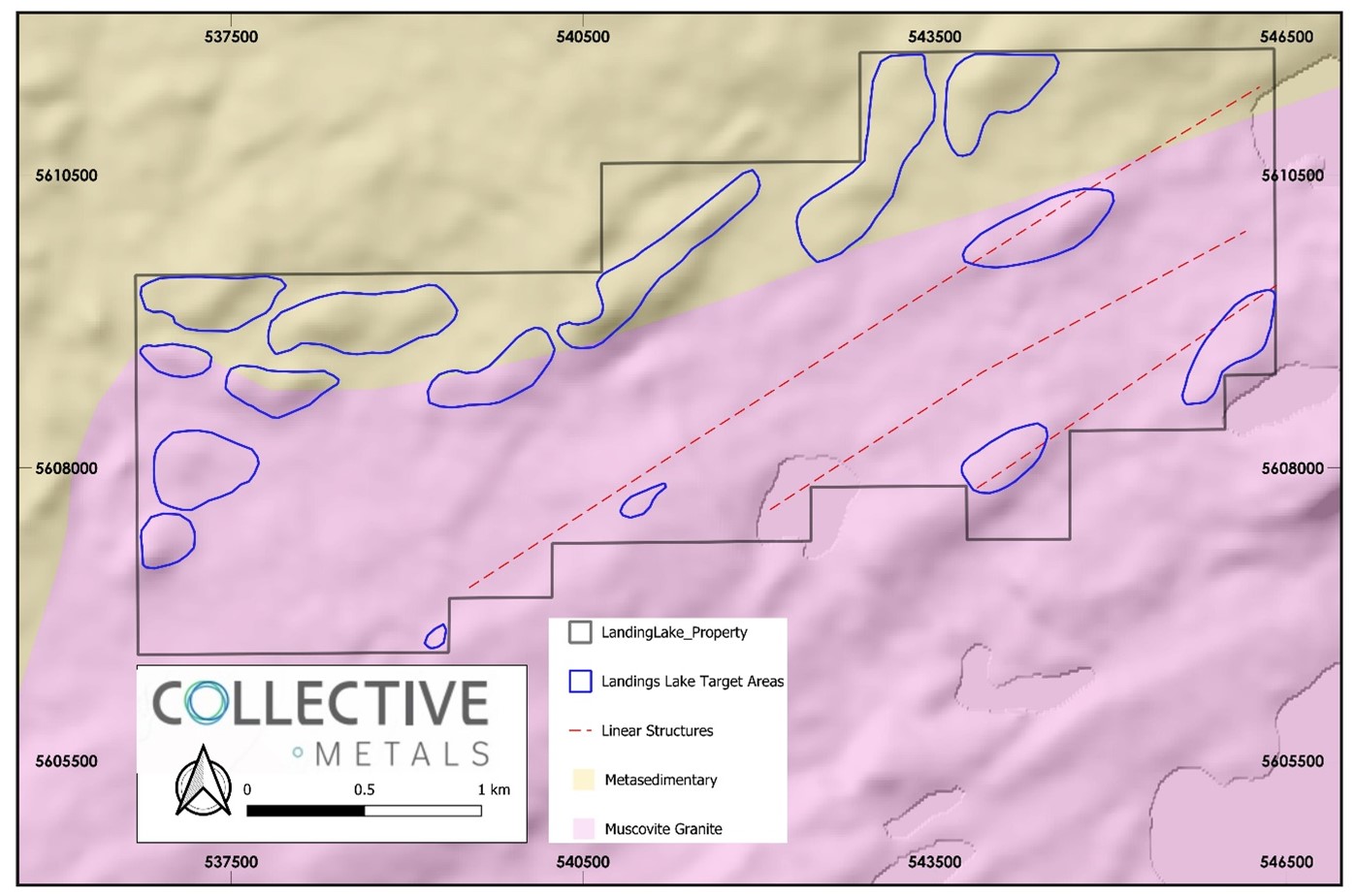 Map of the Landings Lake Property Showing Selected Target Areas for Field Exploration