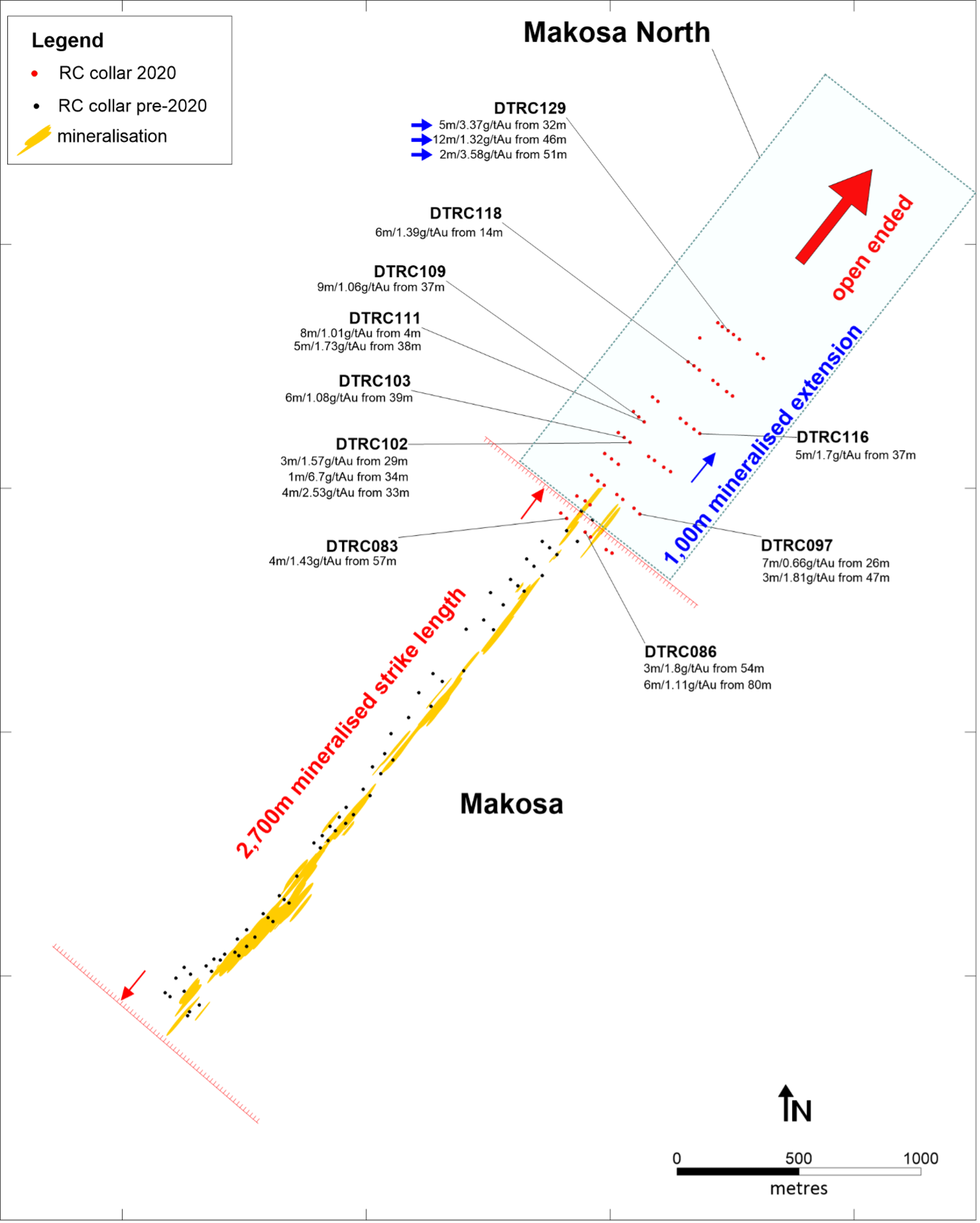 Figure 2- Makosa North drillhole location map