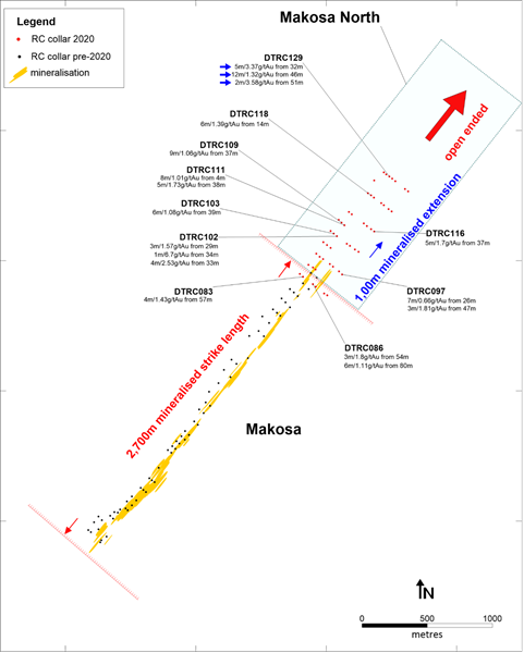 Figure 2- Makosa North drillhole location map