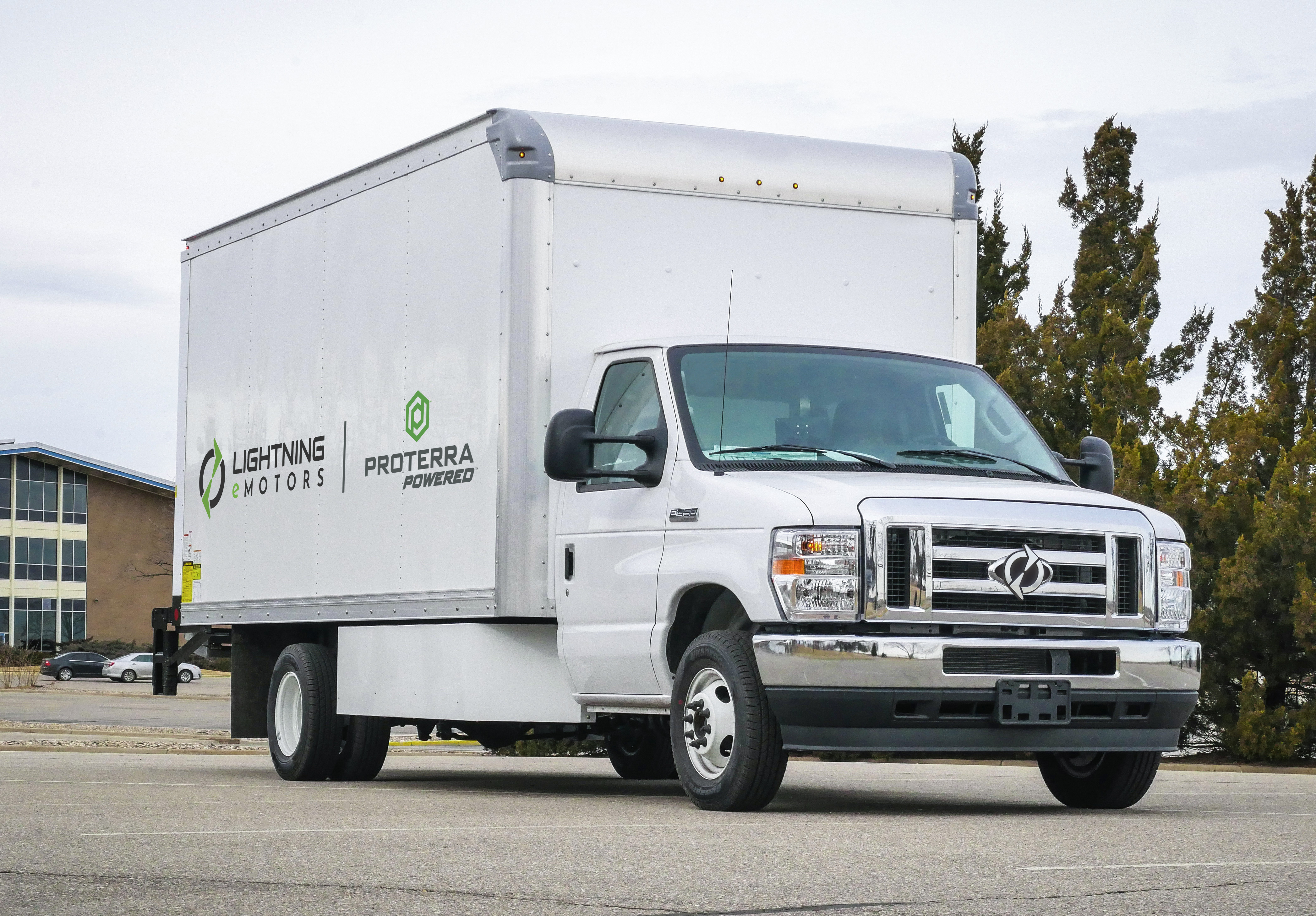 A Lightning Electric E-450 box truck