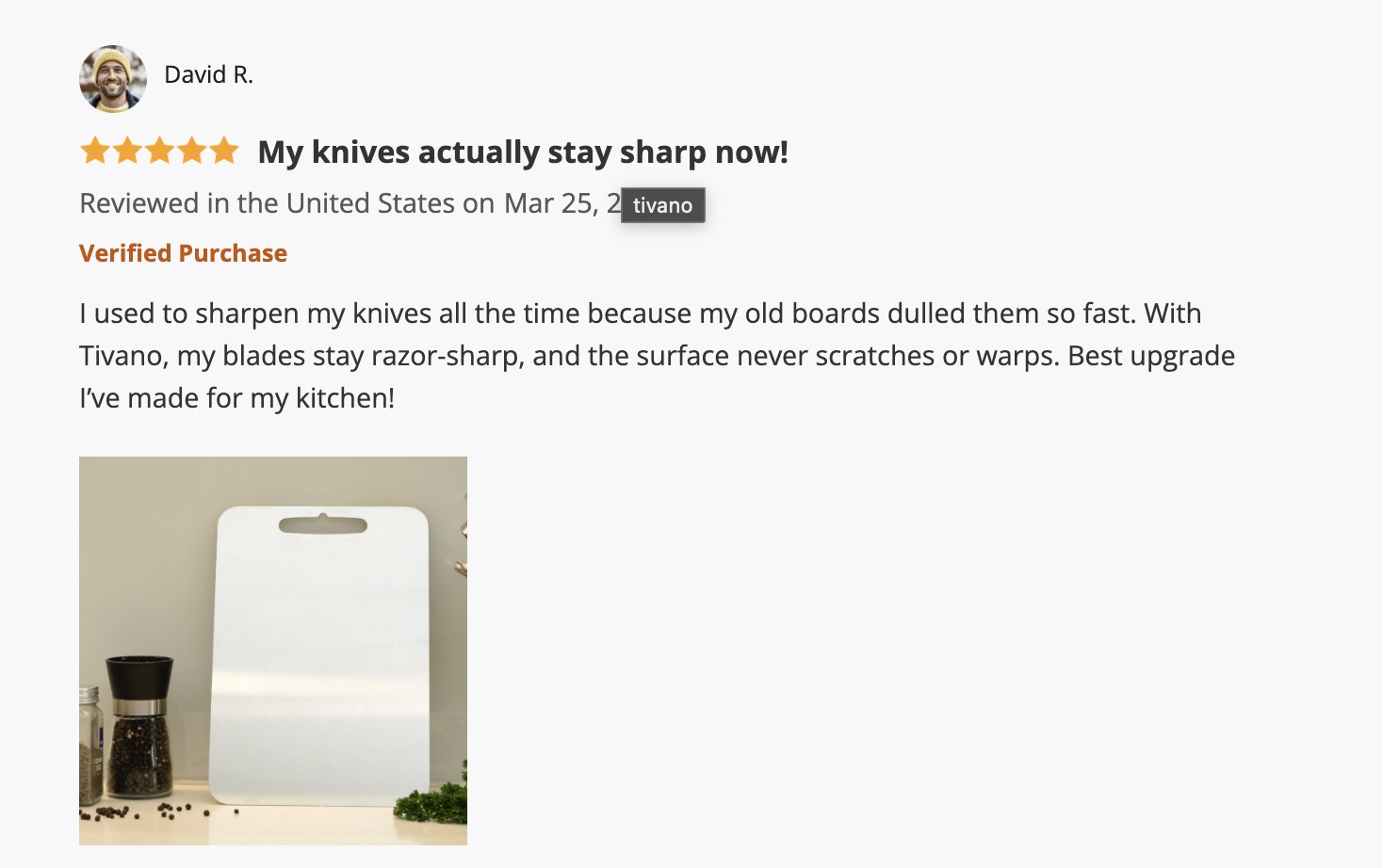 Tivano Cutting Boards Customer Testimonials 1