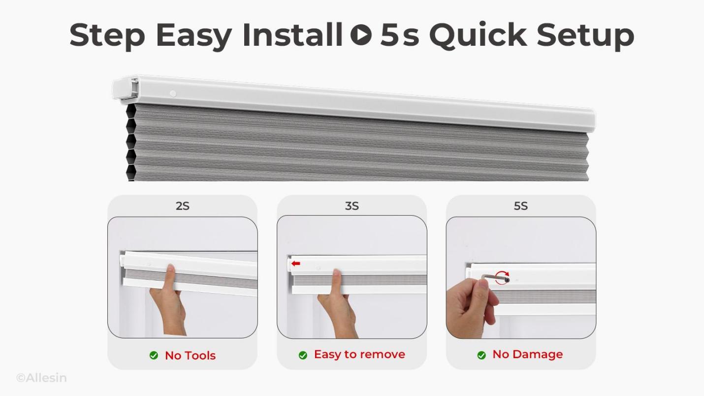 Allesin motorized honeycomb shades offer a 5s quick setup
