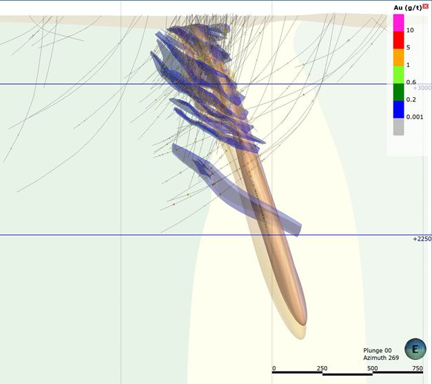 Figure 3: Leapfrog 2020 Geological model, looking West.