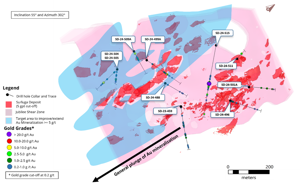 Figure 2 - 3D View of Diamond Drilling Results