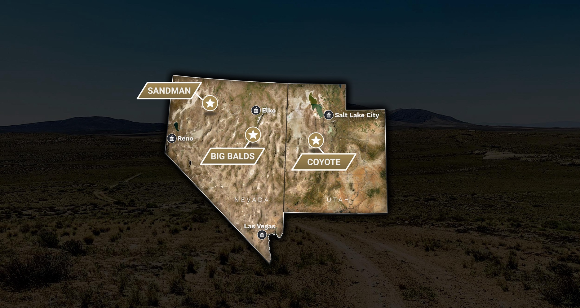 Location map of Gold Bull’s 100% owned projects (Sandman, Big Balds and Coyote)