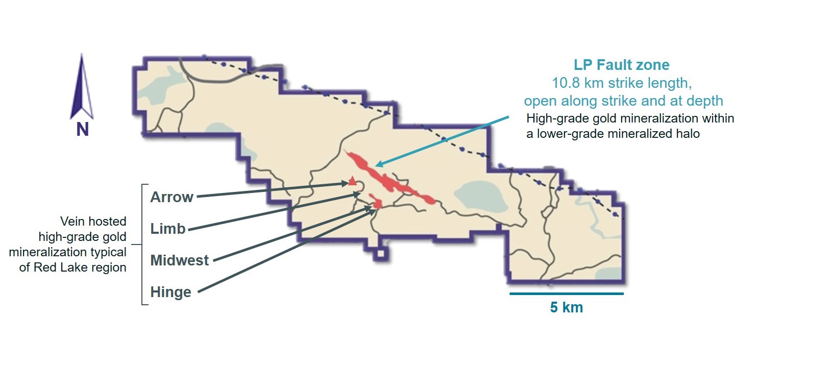 Figure 2. LP Fault zone, and Arrow, Limb, Midwest and Hinge zones