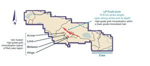 Figure 2. LP Fault zone, and Arrow, Limb, Midwest and Hinge zones (Source: GBR public disclosure)