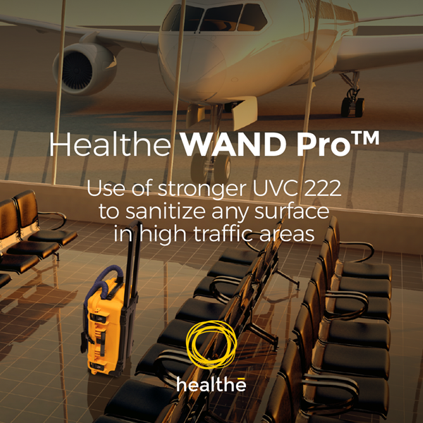 Healthe, the leader in developing and deploying sanitization, circadian and biological lighting solutions, today announced the availability of the Healthe WAND Pro, the first commercial grade sanitization wand using Boeing-licensed technology that utilizes Far-UVC 222 light.