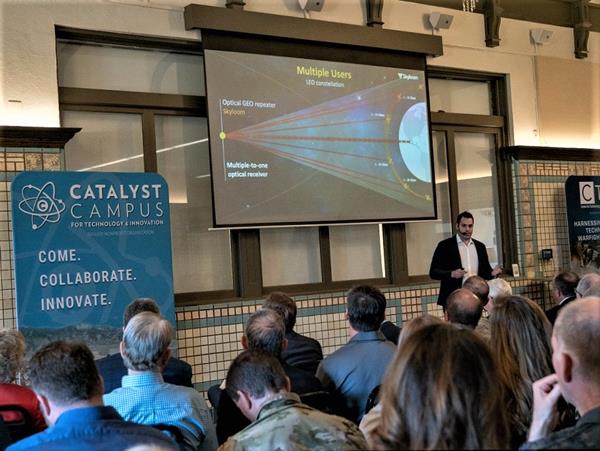 Demo Day for the Catalyst Space Accelerator Resilient Commercial Space Communications Cohort, held June 27, 2019 in the historic Harvey House event center on the Catalyst Campus for Technology and Innovation in downtown Colorado Springs.