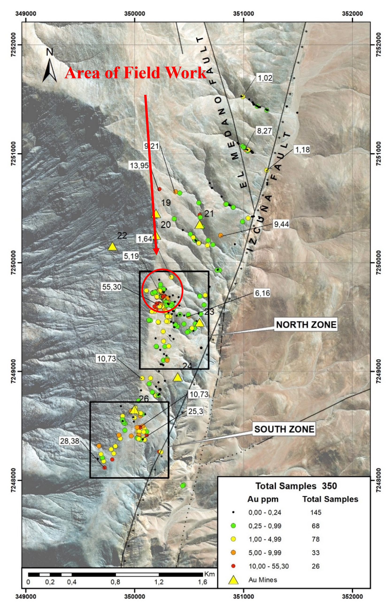 Polaris Project sampling has identified gold mineralization over a 2.7 km extent in an area that has never been drilled.