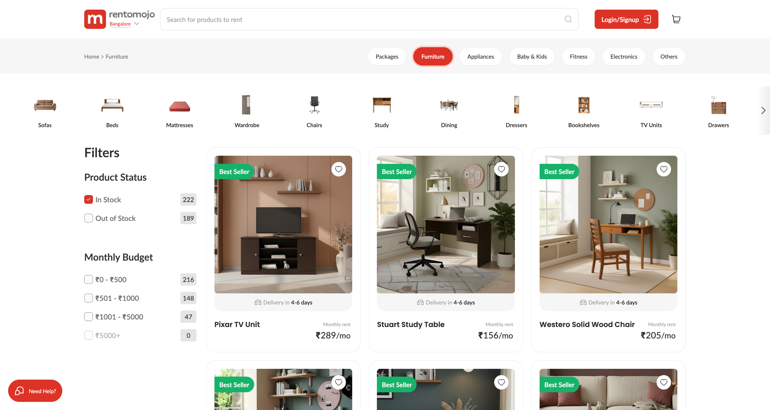 Rent Wardrobes, Study Tables and Dining Sets in Bangalore