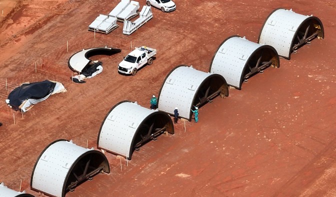 Ball mill components upon arrival at the Tucumã Project (April 2023).