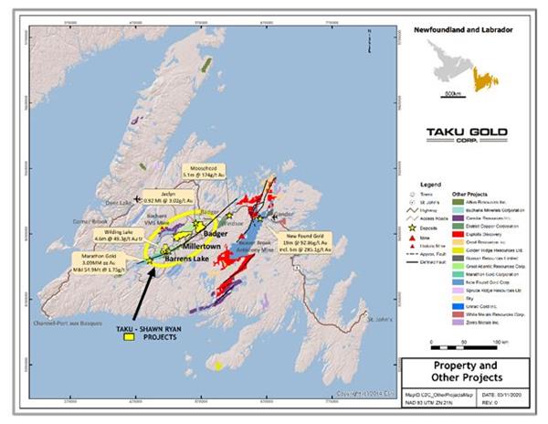 Taku Newfoundland Properties Map