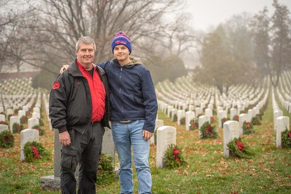 High Transit LLC driver Jason Moore brought his son Bryce to deliver more than 4,000 wreaths to Arlington National Cemetery for the annual Wreaths Across America ceremony.