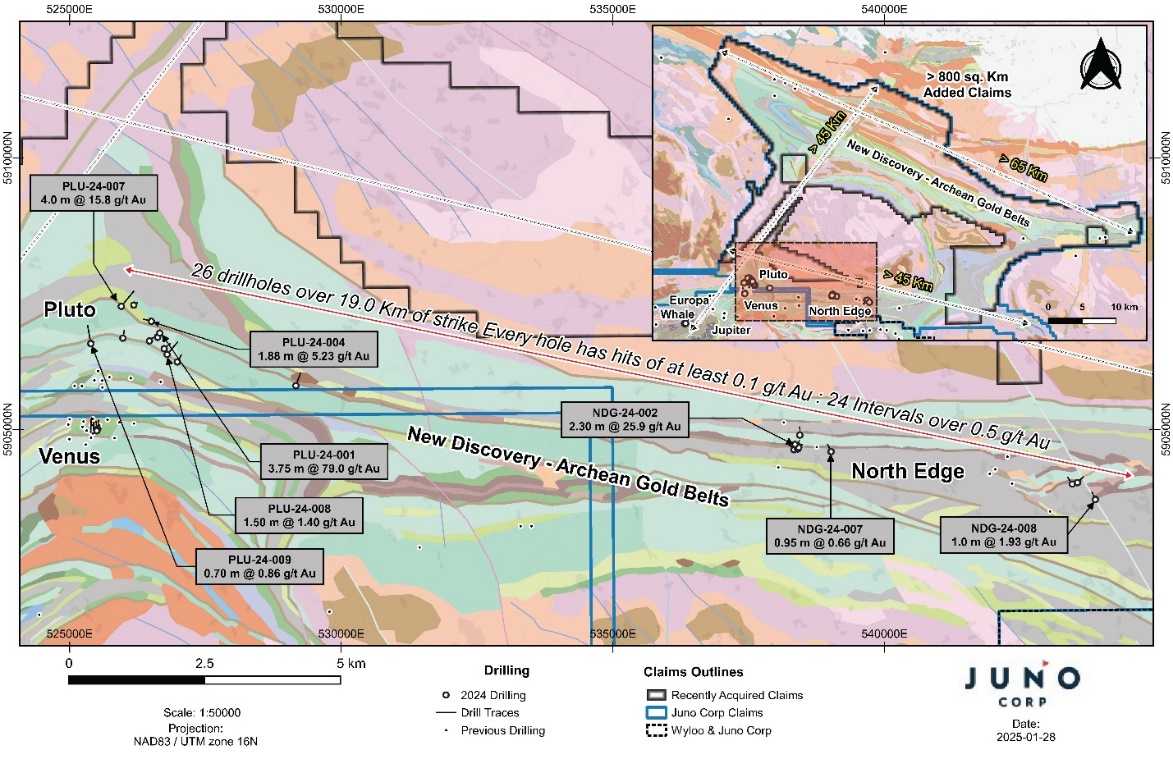 Hole locations at Pluto and North Edge over geology