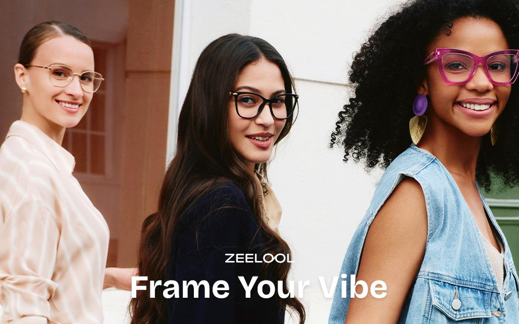 Woman wearing ZEELOOL glasses as finishing touch to casual everyday outfit