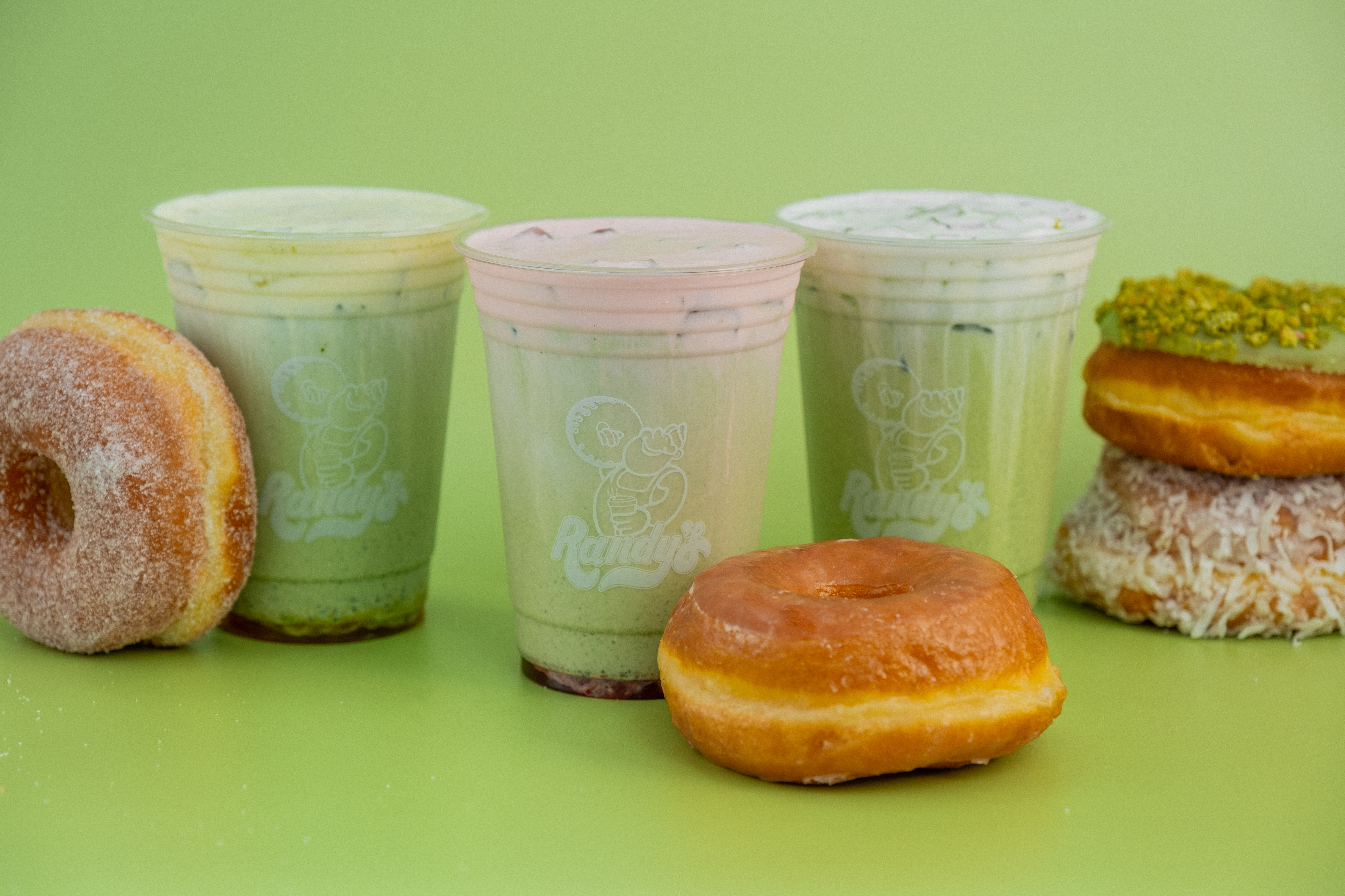 Photo of Matcha Drinks accompanied with Randy's Donuts