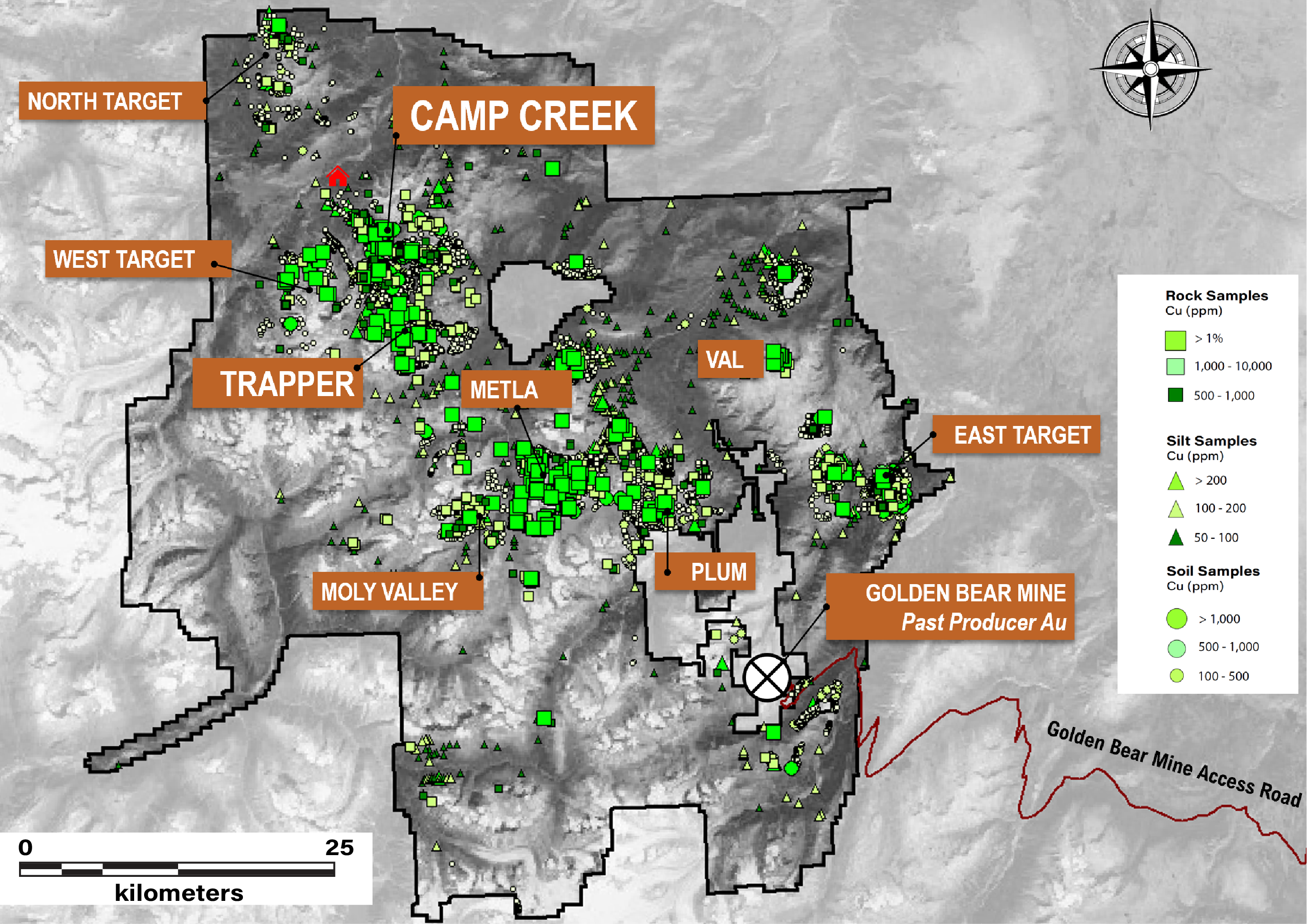 Thorn Project and Copper Target Location Map with Copper Geochemistry.